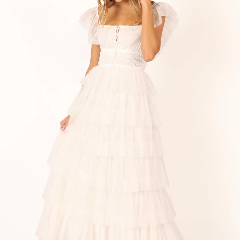 White Swiss dot Tiered Maxi Dress